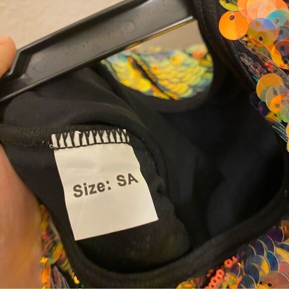 WEISSMAN Dance costume jazz black mesh gold sequin We Will Rock You 14757 SA - Picture 7 of 8